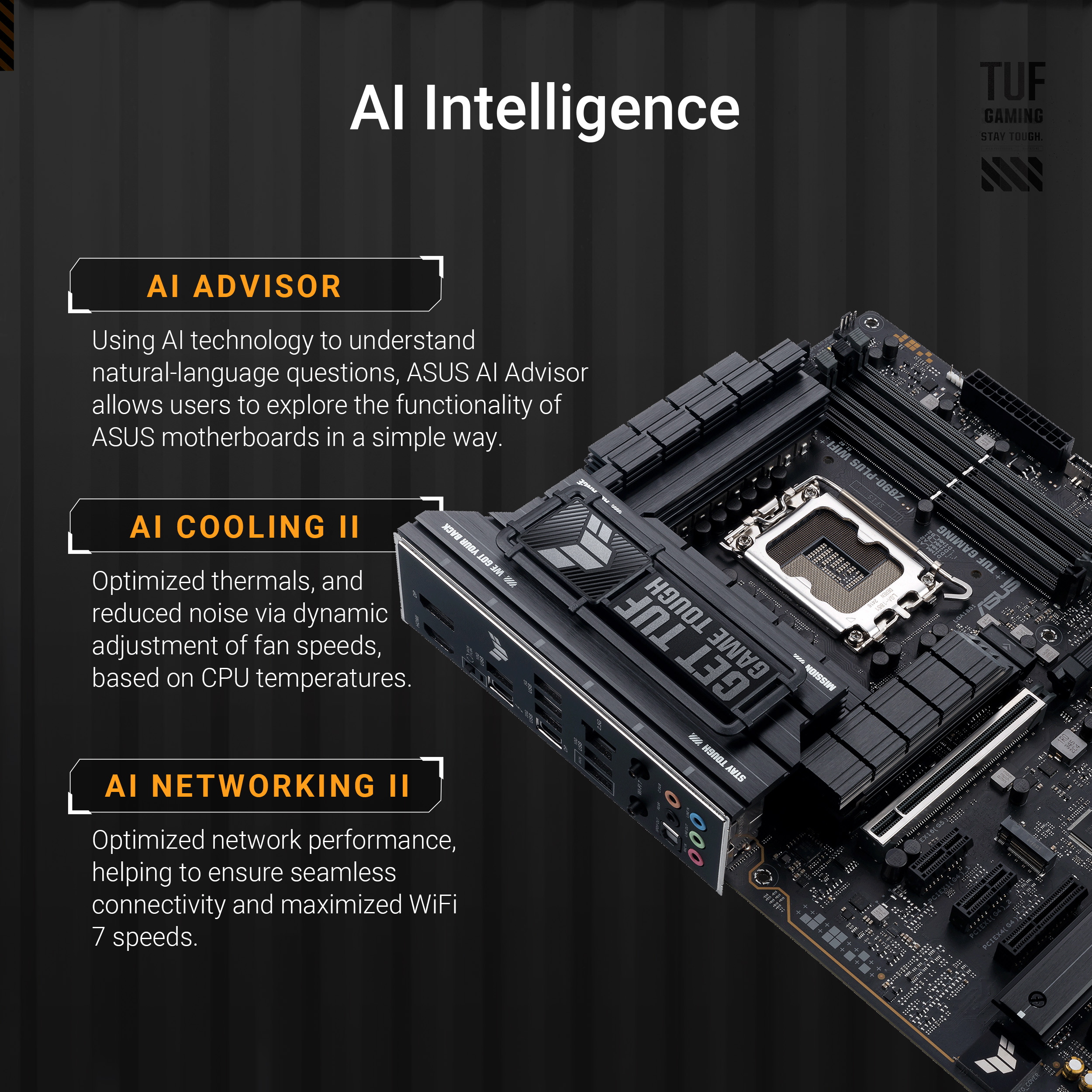 A large marketing image providing additional information about the product ASUS TUF Gaming Z890-PLUS WiFi LGA1851 ATX Desktop Motherboard - Additional alt info not provided